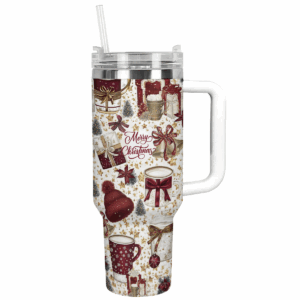 Classic Crimson Christmas Custom Stanley Quencher 40oz Stainless Steel Tumbler With Handle - Threewoofs