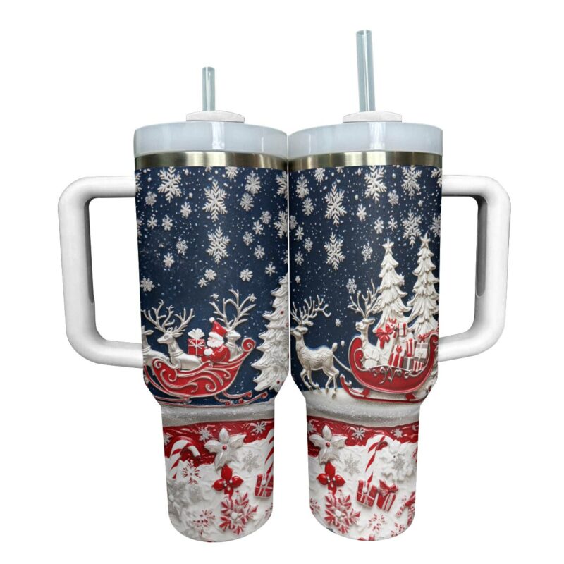 Classical Christmas Custom Stanley Quencher 40oz Stainless Steel Tumbler With Handle - Threewoofs - Image 3