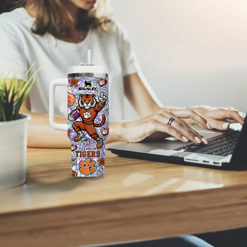 Clemson Tigers NCAA Sports Custom Stanley Quencher 40oz Stainless Steel Tumbler With Handle - Threewoofs - Image 3