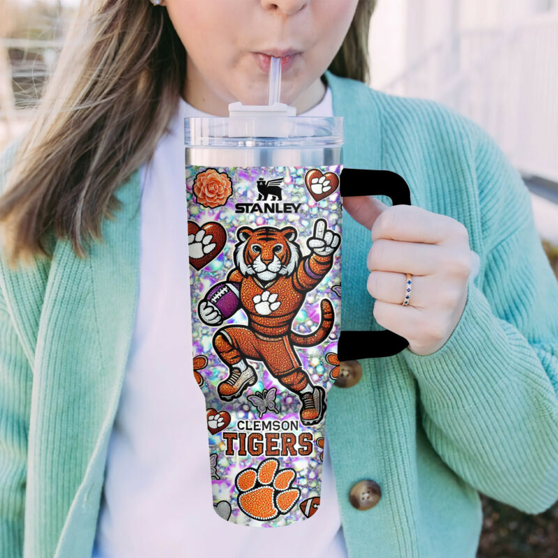 Clemson Tigers NCAA Sports Custom Stanley Quencher 40oz Stainless Steel Tumbler With Handle - Threewoofs - Image 4