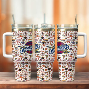 Cleveland Cavaliers NBA Custom Stanley Quencher 40oz Stainless Steel Tumbler With Handle - Threewoofs