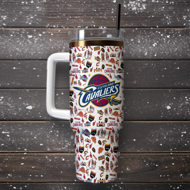 Cleveland Cavaliers NBA Custom Stanley Quencher 40oz Stainless Steel Tumbler With Handle - Threewoofs - Image 2