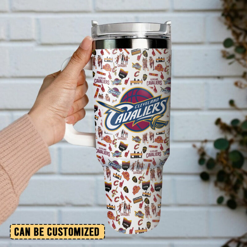 Cleveland Cavaliers NBA Custom Stanley Quencher 40oz Stainless Steel Tumbler With Handle - Threewoofs - Image 3