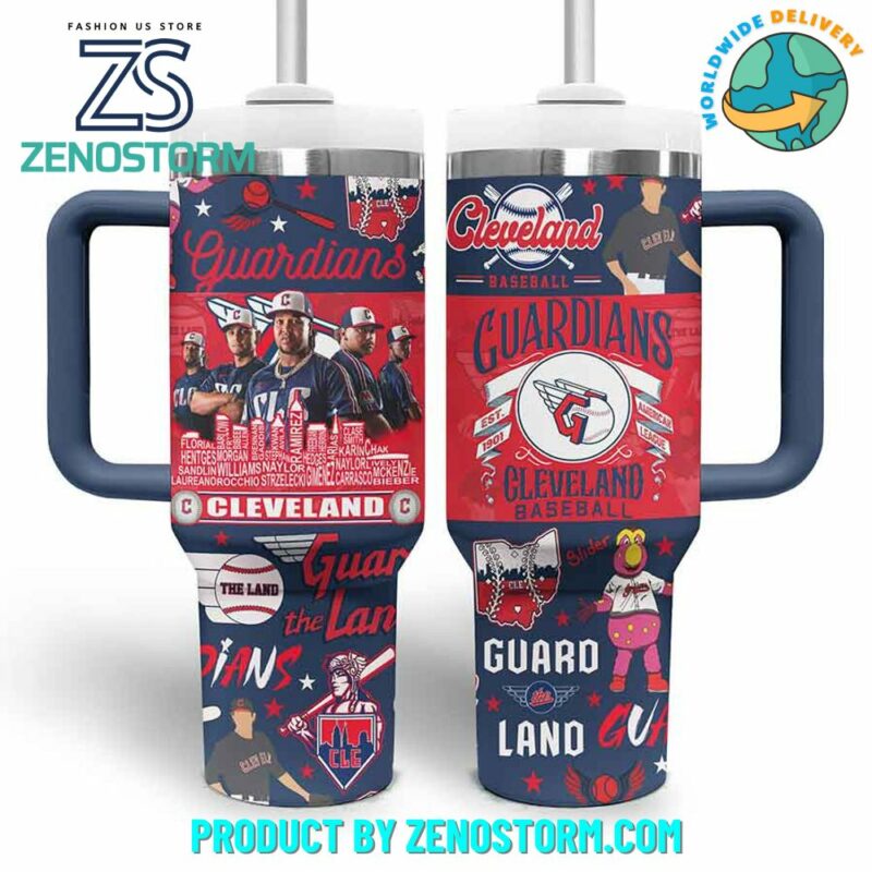 Cleveland Guardians MLB Custom Stanley Quencher 40oz Stainless Steel Tumbler With Handle - Threewoofs - Image 3