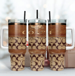 Coach New York Logo  Custom Stanley Quencher 40oz Stainless Steel Tumbler With Handle - Threewoofs