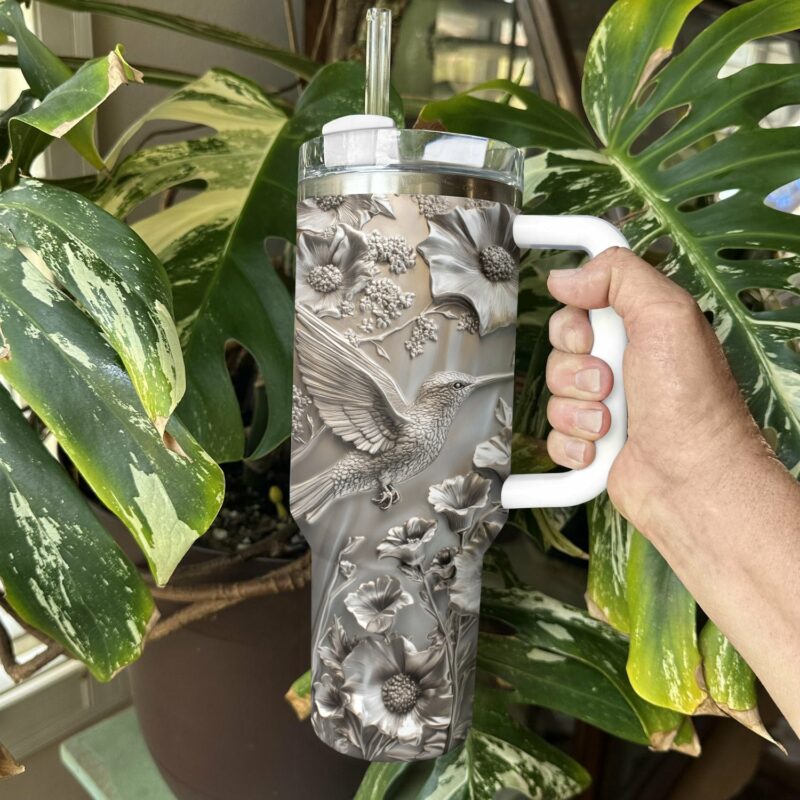 Colibri Floral Hummingbird Custom Stanley Quencher 40oz Stainless Steel Tumbler With Handle - Threewoofs - Image 2
