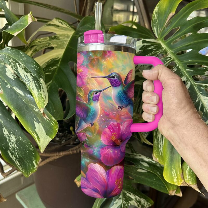 Colibri Floral Hummingbird Custom Stanley Quencher 40oz Stainless Steel Tumbler With Handle - Threewoofs - Image 4