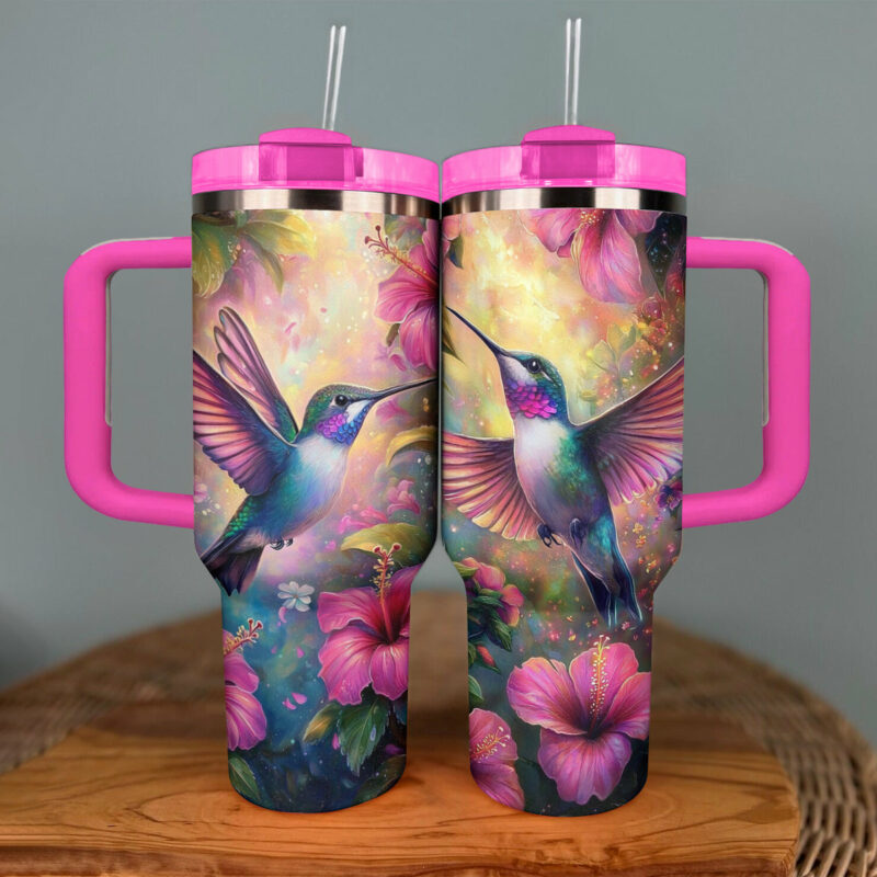 Colibri Floral Hummingbird Custom Stanley Quencher 40oz Stainless Steel Tumbler With Handle - Threewoofs - Image 3