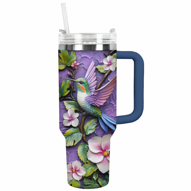 Colibri Floral Hummingbird Custom Stanley Quencher 40oz Stainless Steel Tumbler With Handle - Threewoofs