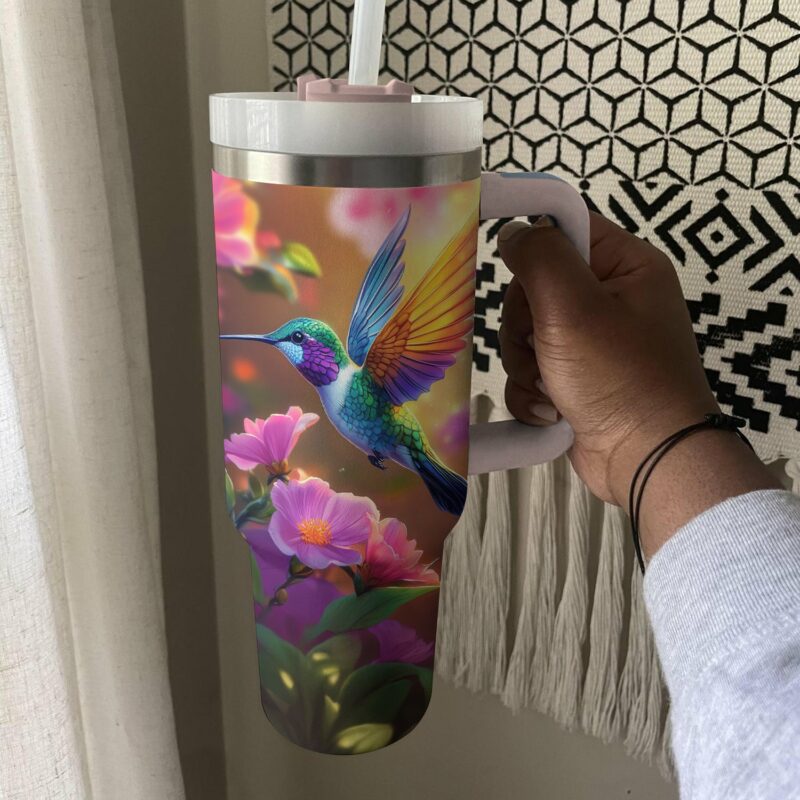 Colibri Floral Hummingbird Custom Stanley Quencher 40oz Stainless Steel Tumbler With Handle - Threewoofs - Image 3
