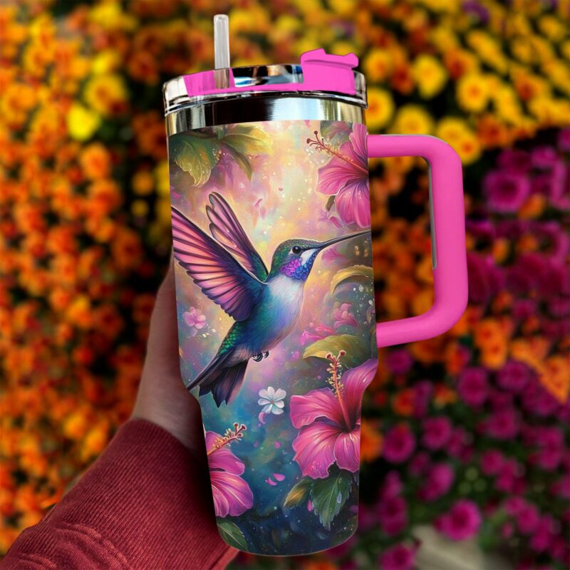 Colibri Floral Hummingbird Custom Stanley Quencher 40oz Stainless Steel Tumbler With Handle - Threewoofs - Image 4