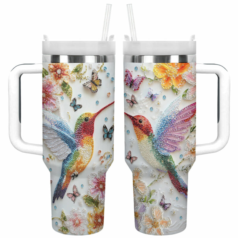 Colibri Floral Hummingbird Custom Stanley Quencher 40oz Stainless Steel Tumbler With Handle - Threewoofs
