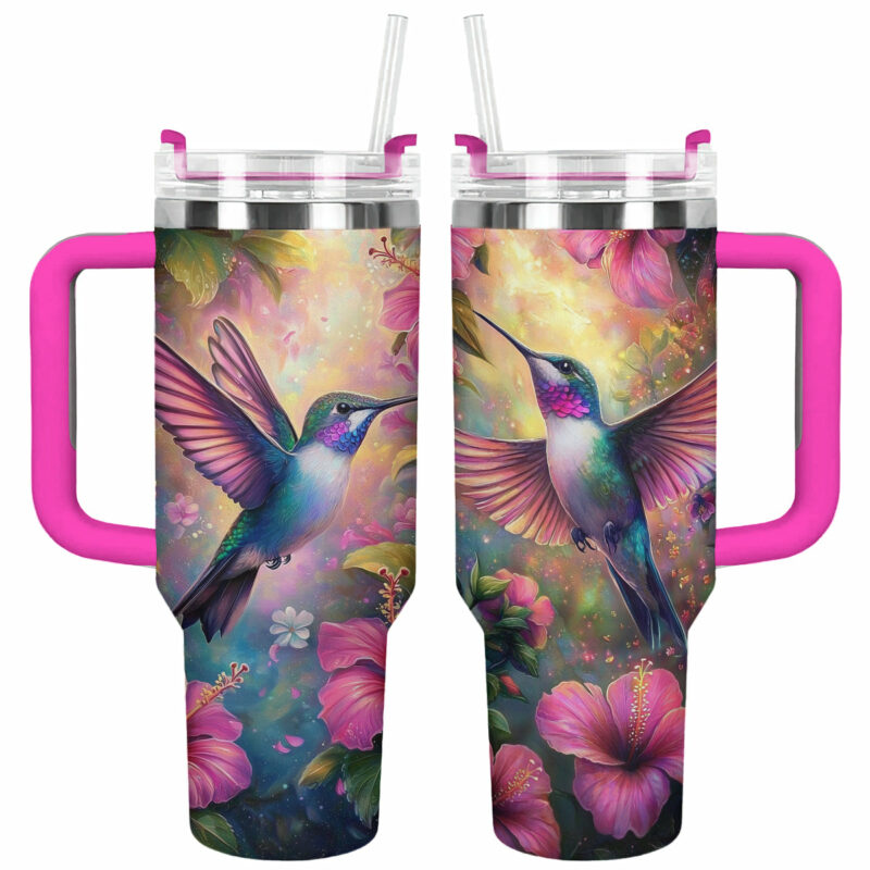 Colibri Floral Hummingbird Custom Stanley Quencher 40oz Stainless Steel Tumbler With Handle - Threewoofs