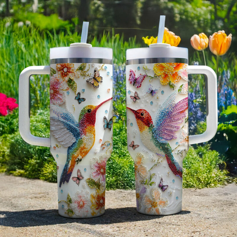 Colibri Floral Hummingbird Custom Stanley Quencher 40oz Stainless Steel Tumbler With Handle - Threewoofs - Image 2
