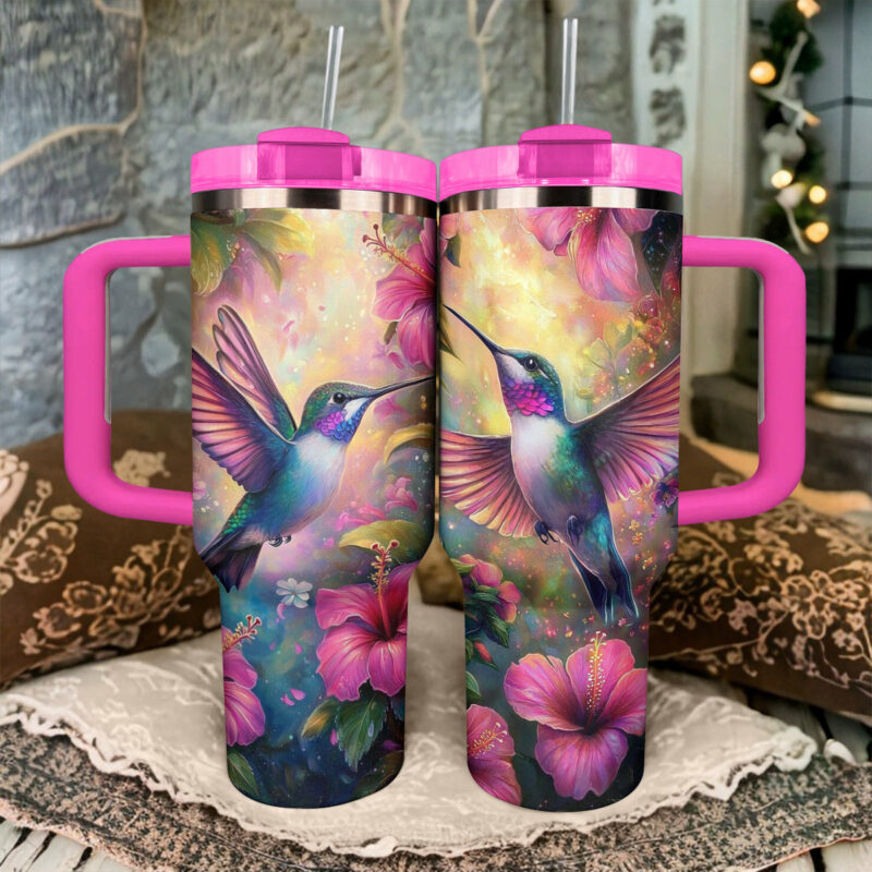 Colibri Floral Hummingbird Custom Stanley Quencher 40oz Stainless Steel Tumbler With Handle - Threewoofs - Image 2