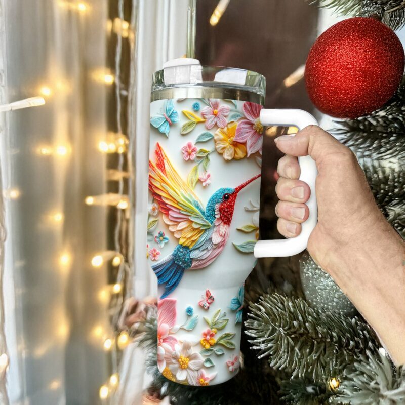 Colibri Floral Hummingbird Custom Stanley Quencher 40oz Stainless Steel Tumbler With Handle - Threewoofs - Image 3