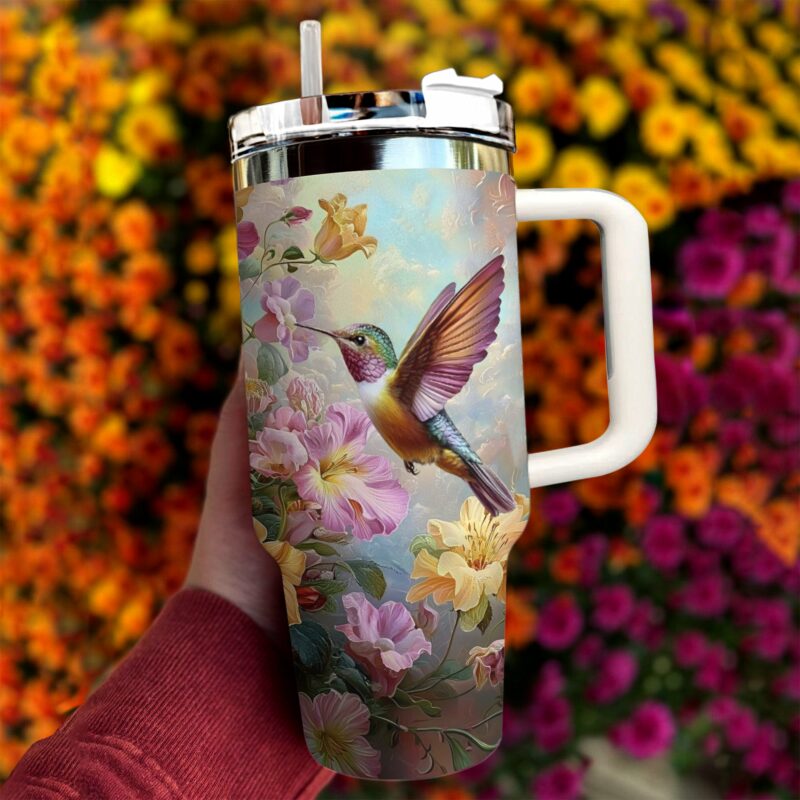 Colibri Floral Hummingbird Custom Stanley Quencher 40oz Stainless Steel Tumbler With Handle - Threewoofs - Image 4