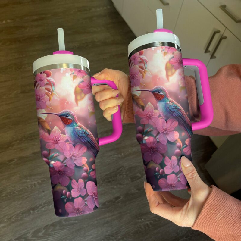 Colibri Floral Hummingbird Custom Stanley Quencher 40oz Stainless Steel Tumbler With Handle - Threewoofs - Image 4
