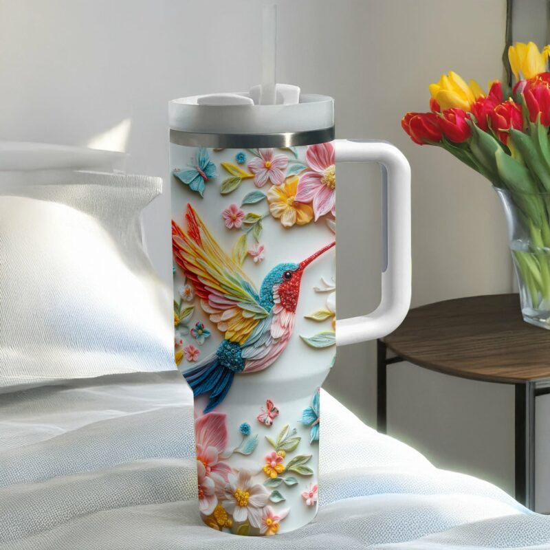 Colibri Floral Hummingbird Custom Stanley Quencher 40oz Stainless Steel Tumbler With Handle - Threewoofs - Image 4