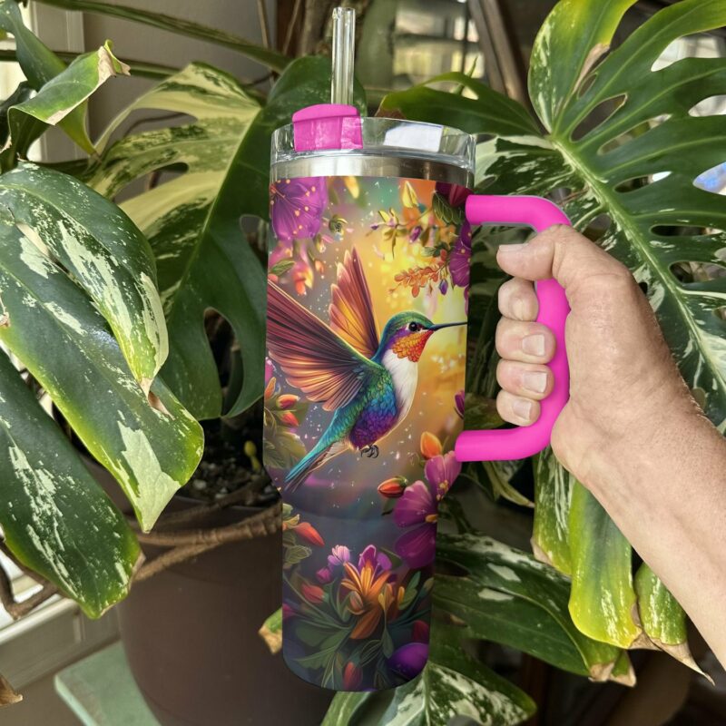 Colibri Floral Hummingbird Custom Stanley Quencher 40oz Stainless Steel Tumbler With Handle - Threewoofs - Image 3