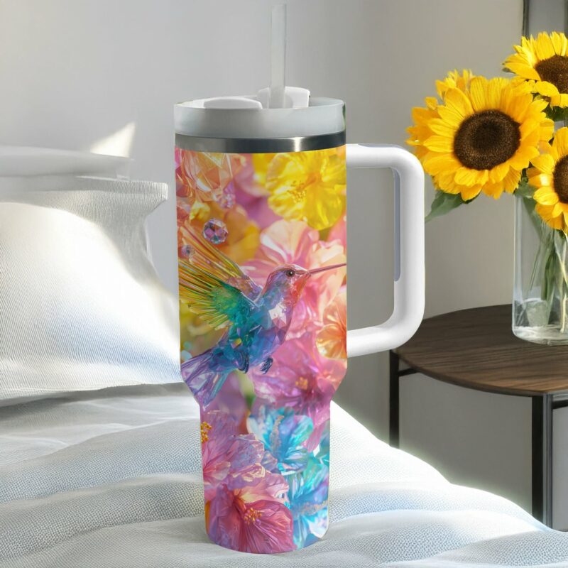 Colibri Floral Hummingbird Custom Stanley Quencher 40oz Stainless Steel Tumbler With Handle - Threewoofs - Image 2