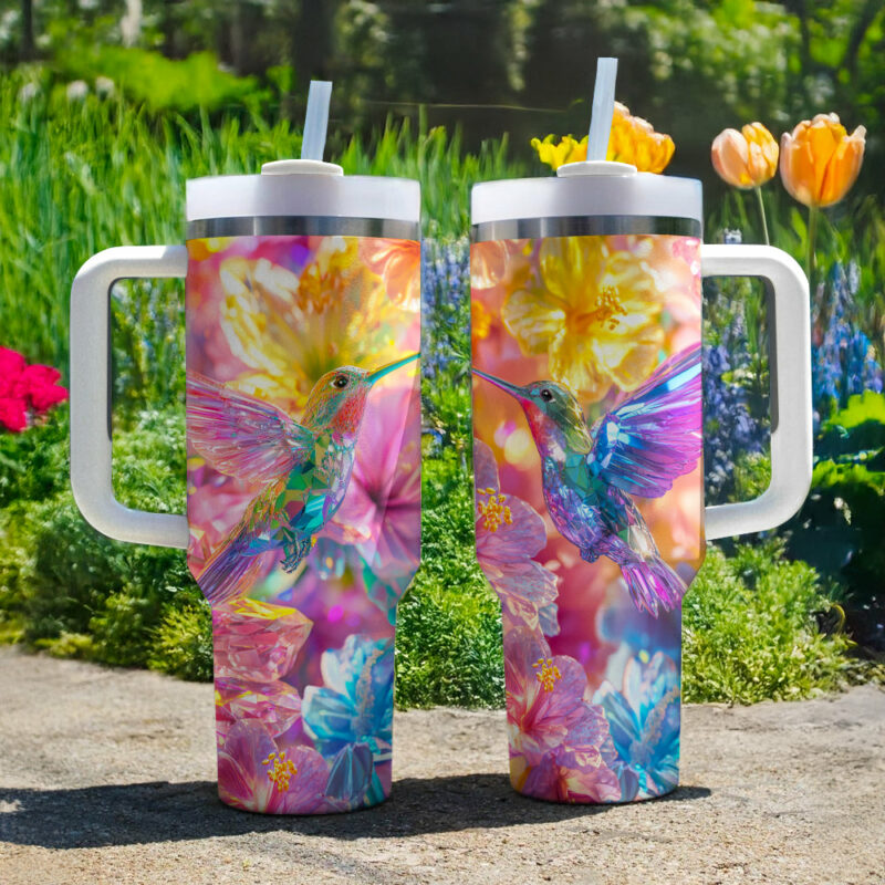 Colibri Floral Hummingbird Custom Stanley Quencher 40oz Stainless Steel Tumbler With Handle - Threewoofs - Image 2