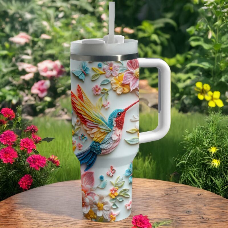 Colibri Floral Hummingbird Custom Stanley Quencher 40oz Stainless Steel Tumbler With Handle - Threewoofs - Image 2