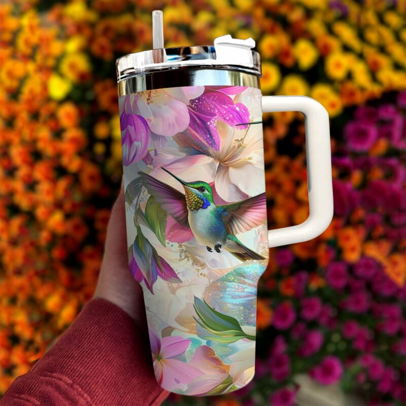 Colibri Floral Hummingbird Custom Stanley Quencher 40oz Stainless Steel Tumbler With Handle - Threewoofs - Image 3