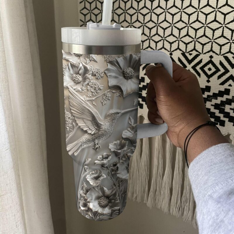 Colibri Floral Hummingbird Custom Stanley Quencher 40oz Stainless Steel Tumbler With Handle - Threewoofs - Image 4