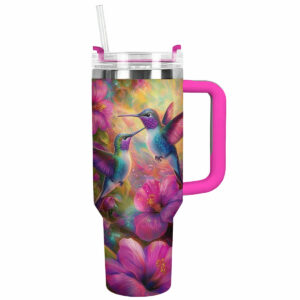 Colibri Floral Hummingbird Custom Stanley Quencher 40oz Stainless Steel Tumbler With Handle - Threewoofs