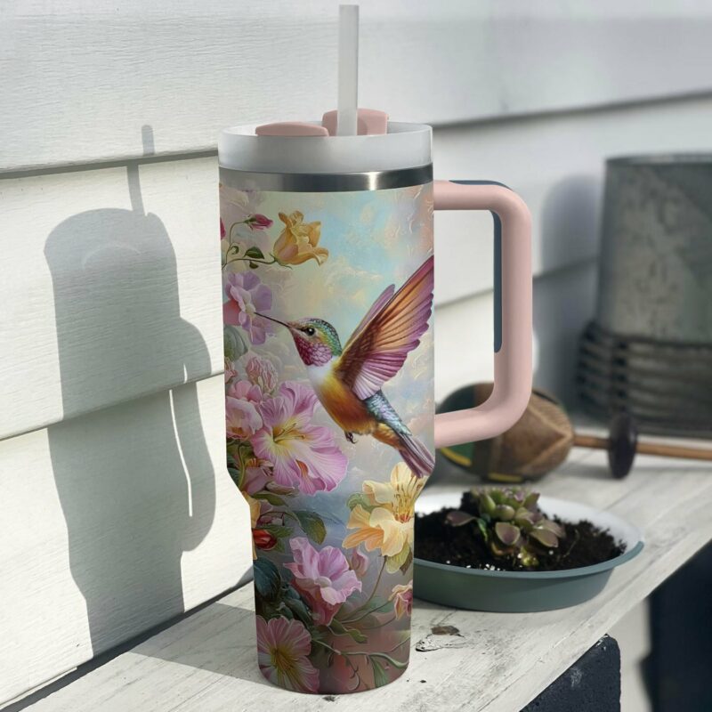 Colibri Floral Hummingbird Custom Stanley Quencher 40oz Stainless Steel Tumbler With Handle - Threewoofs - Image 2