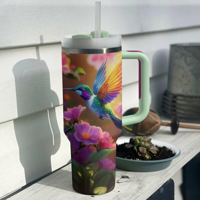 Colibri Floral Hummingbird Custom Stanley Quencher 40oz Stainless Steel Tumbler With Handle - Threewoofs - Image 4