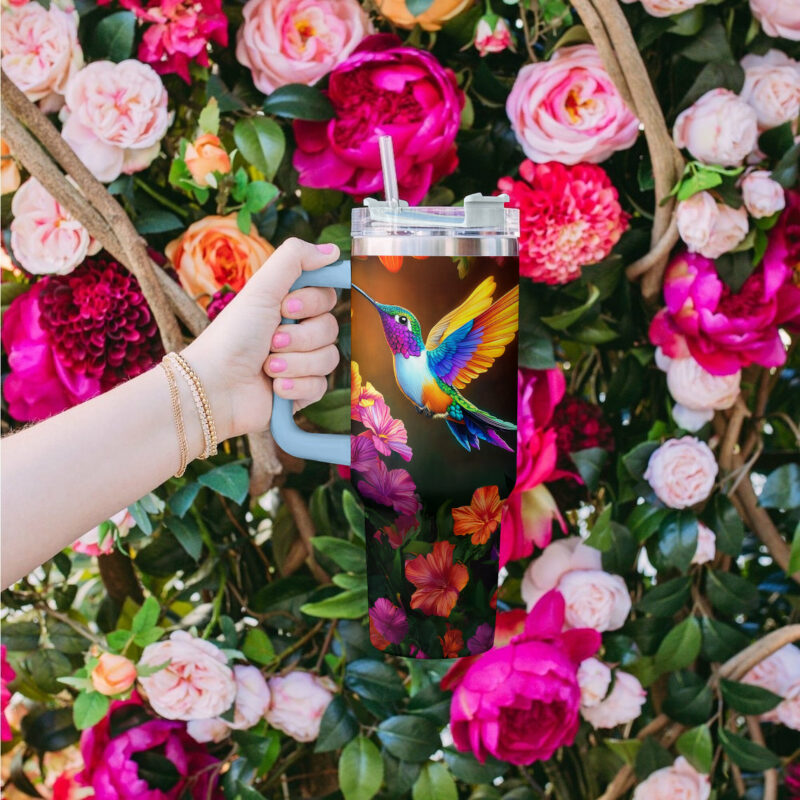 Colibri Floral Hummingbird Custom Stanley Quencher 40oz Stainless Steel Tumbler With Handle - Threewoofs - Image 4