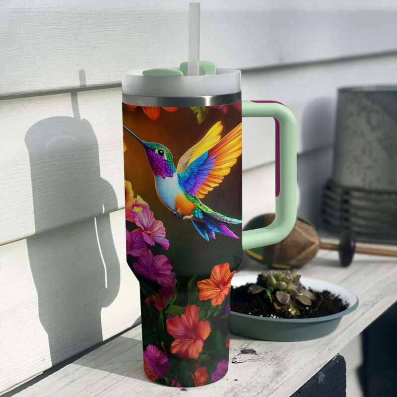 Colibri Floral Hummingbird Custom Stanley Quencher 40oz Stainless Steel Tumbler With Handle - Threewoofs - Image 3