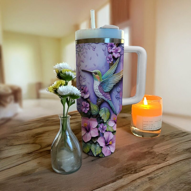 Colibri Floral Hummingbird Custom Stanley Quencher 40oz Stainless Steel Tumbler With Handle - Threewoofs - Image 3