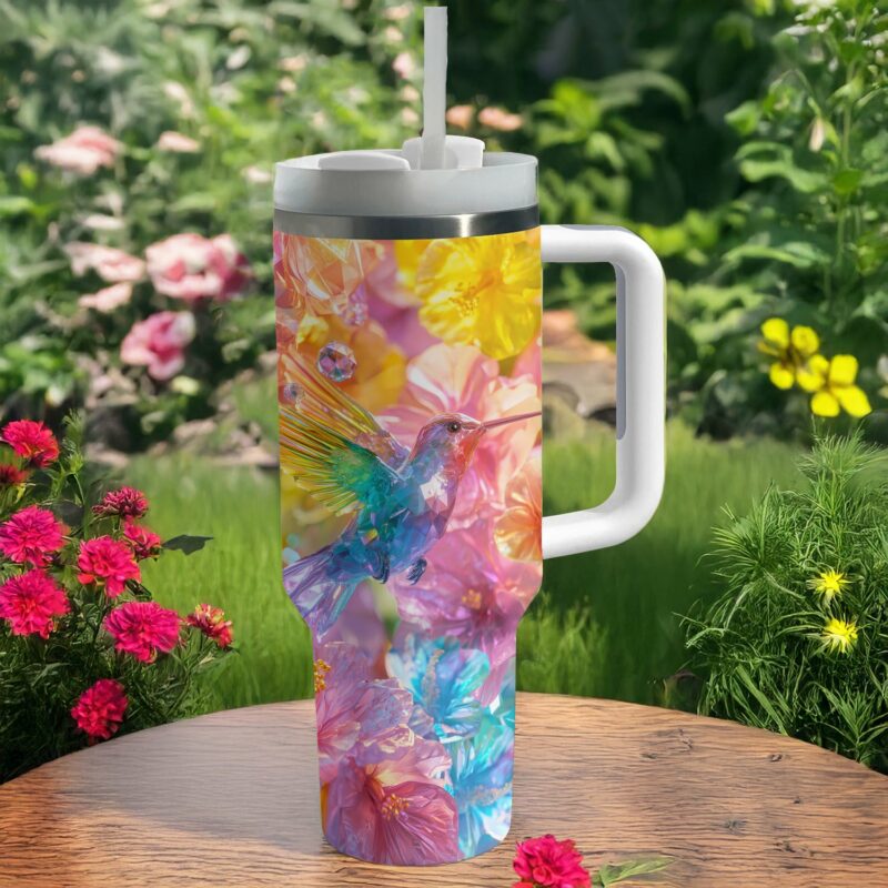 Colibri Floral Hummingbird Custom Stanley Quencher 40oz Stainless Steel Tumbler With Handle - Threewoofs - Image 4