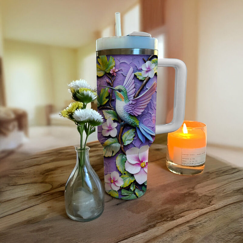 Colibri Floral Hummingbird Custom Stanley Quencher 40oz Stainless Steel Tumbler With Handle - Threewoofs - Image 3