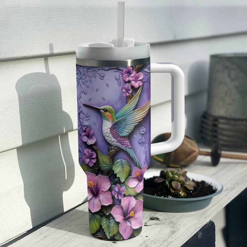 Colibri Floral Hummingbird Custom Stanley Quencher 40oz Stainless Steel Tumbler With Handle - Threewoofs - Image 2