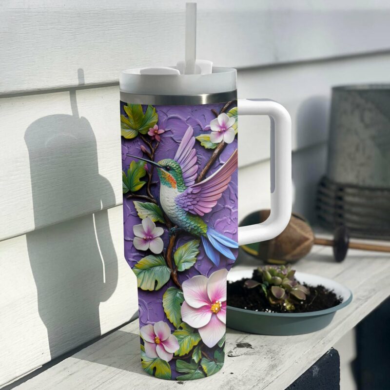 Colibri Floral Hummingbird Custom Stanley Quencher 40oz Stainless Steel Tumbler With Handle - Threewoofs - Image 4