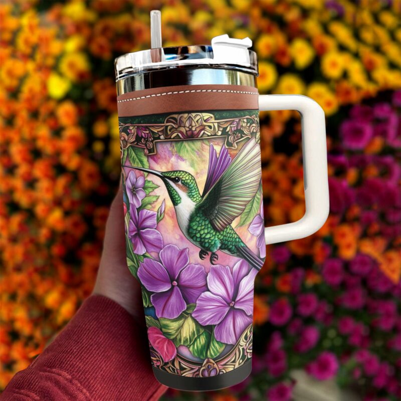 Colibri Floral Hummingbird Custom Stanley Quencher 40oz Stainless Steel Tumbler With Handle - Threewoofs - Image 2