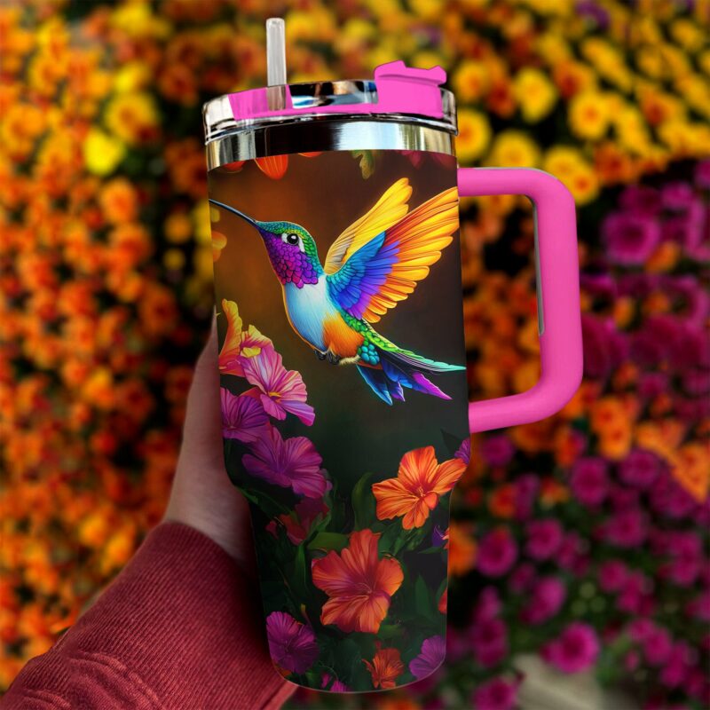 Colibri Floral Hummingbird Custom Stanley Quencher 40oz Stainless Steel Tumbler With Handle - Threewoofs - Image 2