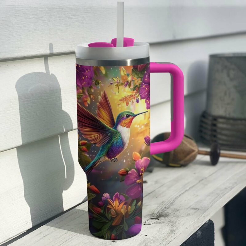 Colibri Floral Hummingbird Custom Stanley Quencher 40oz Stainless Steel Tumbler With Handle - Threewoofs - Image 2