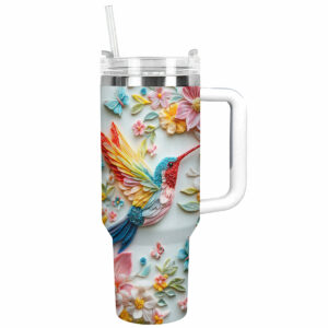 Colibri Floral Hummingbird Custom Stanley Quencher 40oz Stainless Steel Tumbler With Handle - Threewoofs