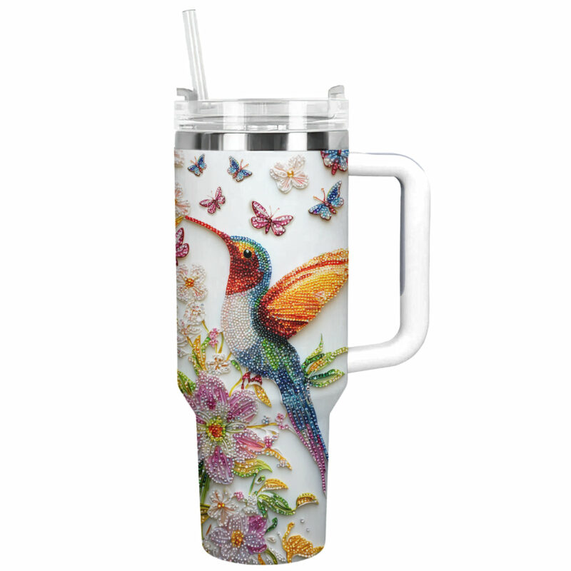 Colibri Floral Hummingbird Custom Stanley Quencher 40oz Stainless Steel Tumbler With Handle - Threewoofs