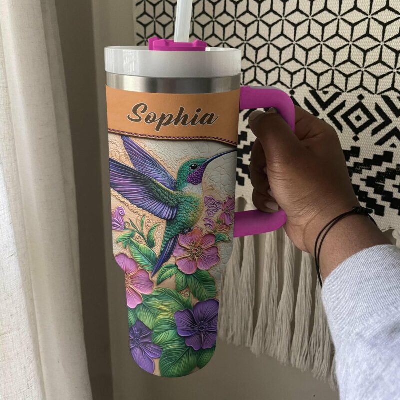 Colibri Floral Hummingbird Custom Stanley Quencher 40oz Stainless Steel Tumbler With Handle - Threewoofs - Image 3