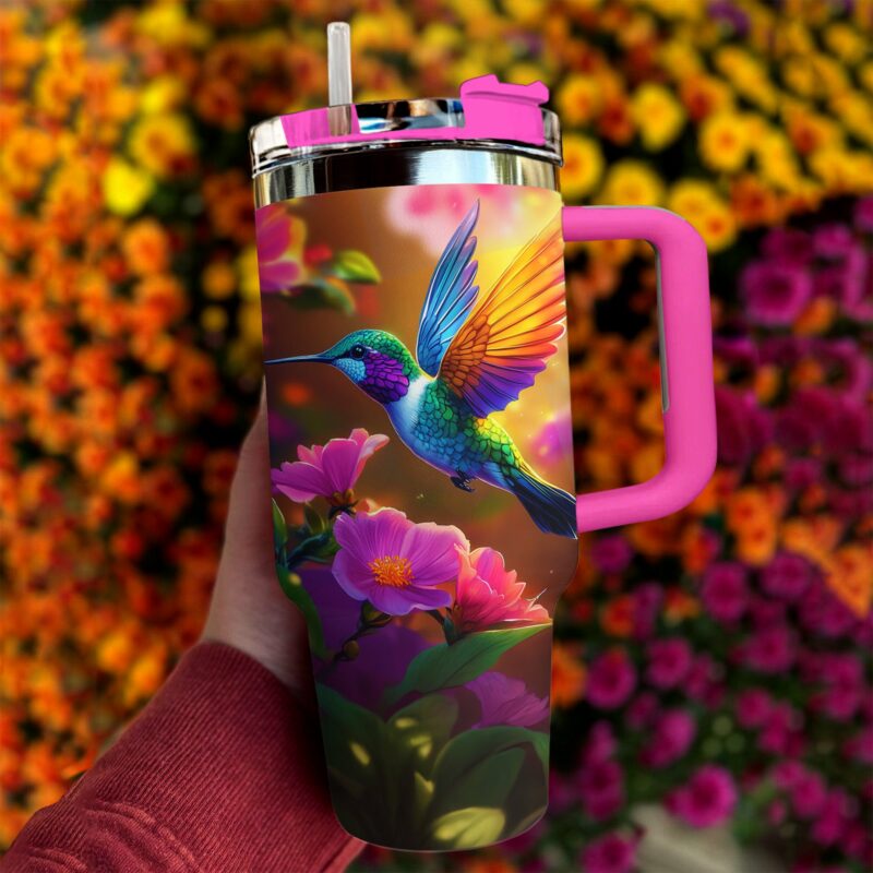 Colibri Floral Hummingbird Custom Stanley Quencher 40oz Stainless Steel Tumbler With Handle - Threewoofs - Image 2
