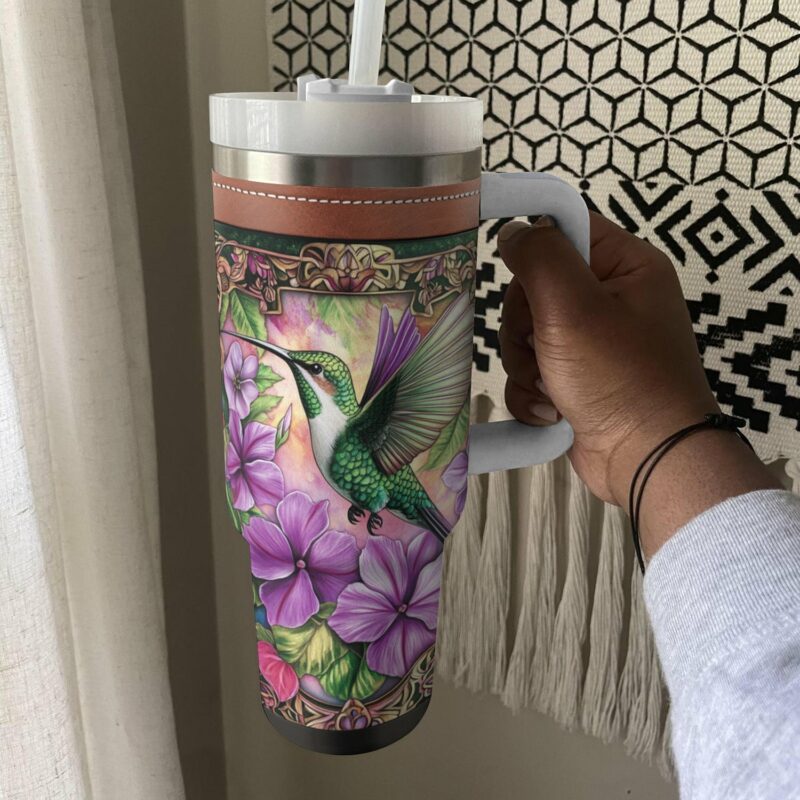 Colibri Floral Hummingbird Custom Stanley Quencher 40oz Stainless Steel Tumbler With Handle - Threewoofs - Image 3