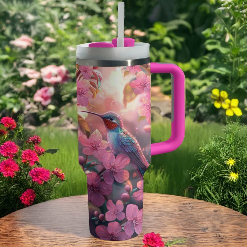 Colibri Floral Hummingbird Custom Stanley Quencher 40oz Stainless Steel Tumbler With Handle - Threewoofs - Image 2