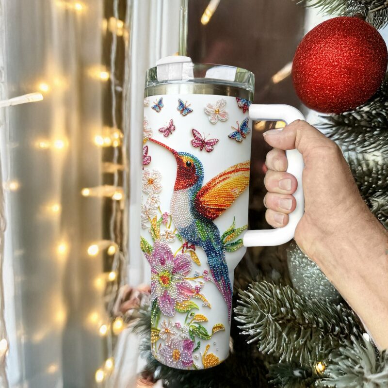 Colibri Floral Hummingbird Custom Stanley Quencher 40oz Stainless Steel Tumbler With Handle - Threewoofs - Image 3