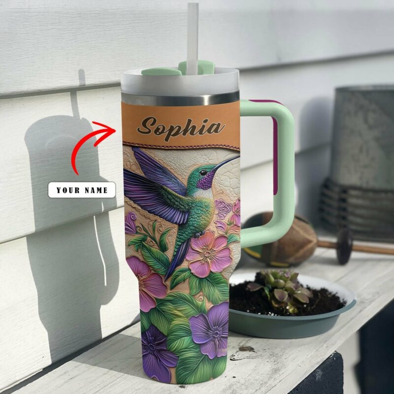 Colibri Floral Hummingbird Custom Stanley Quencher 40oz Stainless Steel Tumbler With Handle - Threewoofs - Image 2